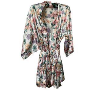 Vintage Silk  Satin Robe  Nightie Womens L Floral 90s Matching Lingerie Set